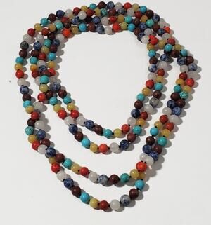 Semiprecious 7mm Gemstone Bead Hand Knotted Flapper Length Necklace 78"